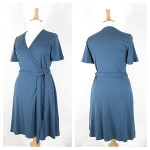Ann Taylor Plus Size Solid Dark Teal Blue Jade Wrap Midi Dress 16 Formal Career
